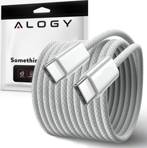 Kabel USB Alogy Kabel Usb-C Typ C Mocny Szybki 60W Pd 2M Do Iphone 15 Alogy Nylonowy Przewód Biały 1