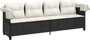 vidaXL Leżanka z zadaszeniem i poduszkami, czarna, polirattan 4