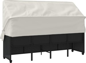 vidaXL Leżanka z zadaszeniem i poduszkami, czarna, polirattan 7