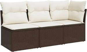vidaXL Sofa ogrodowa z poduszkami, 3-osobowa, brązowa, polirattan 2