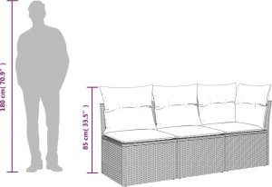 vidaXL Sofa ogrodowa z poduszkami, 3-osobowa, brązowa, polirattan 10