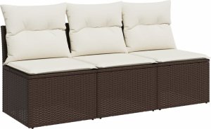 vidaXL Sofa ogrodowa z poduszkami, 3-osobowa, brązowa, polirattan 2