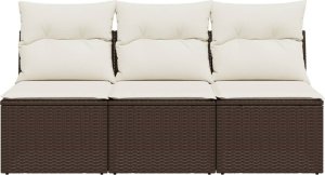 vidaXL Sofa ogrodowa z poduszkami, 3-osobowa, brązowa, polirattan 4