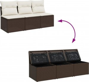 vidaXL Sofa ogrodowa z poduszkami, 3-osobowa, brązowa, polirattan 7