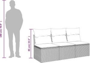 vidaXL Sofa ogrodowa z poduszkami, 3-osobowa, brązowa, polirattan 10