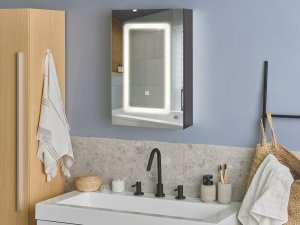 Beliani Szafka łazienkowa wisząca z lustrem LED 40 x 60 cm czarna CONDOR 3