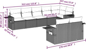 vidaXL 8-cz. zestaw wypoczynkowy do ogrodu, z poduszkami, brązowy 8