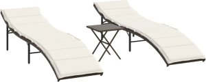 vidaXL vidaXL Leżaki ze stolikiem, 2 szt., brązowe, polirattan 2