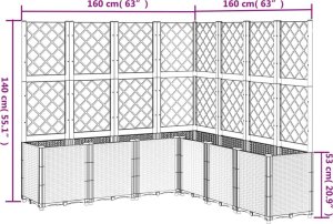 vidaXL Donica ogrodowa z kratką, szara, 160x160x140 cm, PP 9