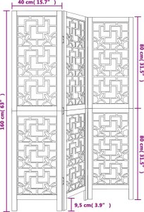 vidaXL Parawan pokojowy, 3-panelowy, lite drewno paulowni 8
