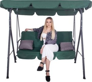 Springos Huśtawka ogrodowa z daszkiem, 3-osobowa metalowa z materacem i poduszkami zielona UNIWERSALNY 3
