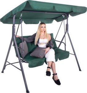 Springos Huśtawka ogrodowa z daszkiem, 3-osobowa metalowa z materacem i poduszkami zielona UNIWERSALNY 4