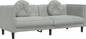 vidaXL vidaXL Sofa 3-osobowa z poduszkami, jasnoszara, aksamit 2