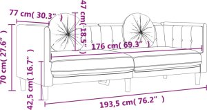 vidaXL vidaXL Sofa 3-osobowa z poduszkami, jasnoszara, aksamit 9
