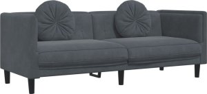 vidaXL vidaXL Sofa 3-osobowa z poduszkami, ciemnoszara, aksamit 2
