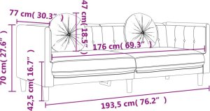 vidaXL vidaXL Sofa 3-osobowa z poduszkami, ciemnoszara, aksamit 9