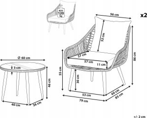 Beliani Zestaw mebli balkonowych z technorattanu szary LAURETO 3