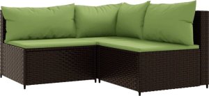 vidaXL 3-cz. zestaw wypoczynkowy do ogrodu, poduszki, brąz, polirattan 2