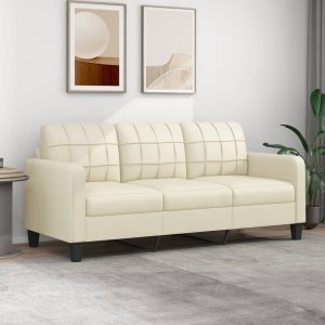 vidaXL 3-osobowa sofa, kremowa, 180 cm, sztuczna skóra Lumarko! 1