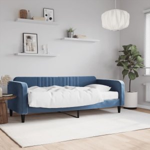 vidaXL Sofa z materacem do spania, niebieska, 90x200 cm, aksamit Lumarko! 1