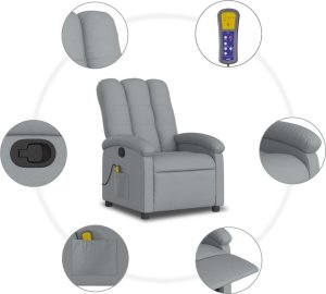 vidaXL Rozkładany fotel masujący, jasnoszary, obity tkaniną 8