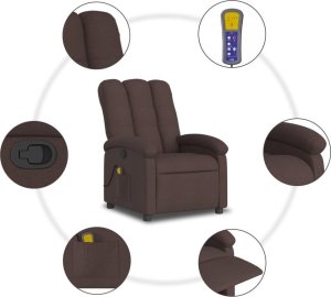 vidaXL Rozkładany fotel masujący, ciemnobrązowy, obity tkaniną 8