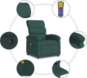 vidaXL Rozkładany fotel masujący, ciemnozielony, obity tkaniną 8