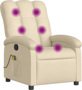vidaXL Rozkładany fotel masujący, kremowy, obity tkaniną 2