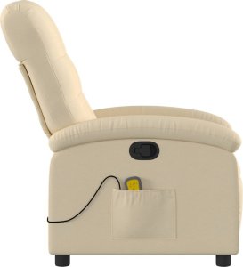 vidaXL Rozkładany fotel masujący, kremowy, obity tkaniną 5
