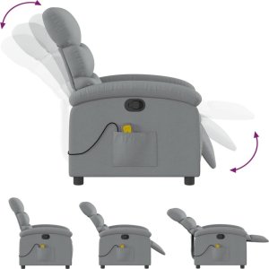vidaXL Rozkładany fotel masujący, jasnoszary, obity tkaniną 7