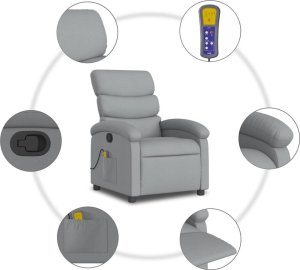 vidaXL Rozkładany fotel masujący, jasnoszary, obity tkaniną 8