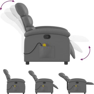 vidaXL Rozkładany fotel masujący, szary, obity sztuczną skórą 7