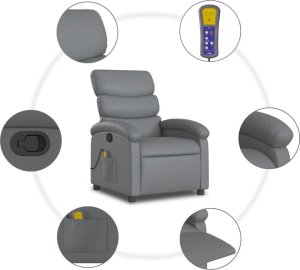 vidaXL Rozkładany fotel masujący, szary, obity sztuczną skórą 8