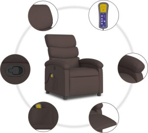vidaXL Rozkładany fotel masujący, ciemnobrązowy, obity tkaniną 8
