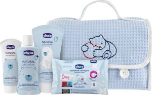 Chicco Chicco Natural Sensation Blue zestaw płyn do mycia ciała i włosów 200ml + balsam do ciała 150ml + krem do pieluszki 4w1 100ml + chusteczki oczyszczające 16szt 1