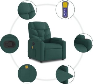 vidaXL Rozkładany fotel masujący, ciemnozielony, obity tkaniną 8