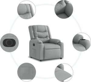 vidaXL Elektryczny fotel rozkładany, jasnoszary, obity tkaniną 7