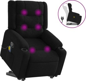 vidaXL Podnoszony fotel masujący, rozkładany, czarny, obity tkaniną 2