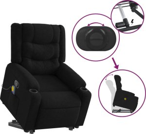 vidaXL Podnoszony fotel masujący, rozkładany, czarny, obity tkaniną 6