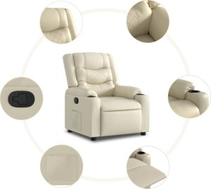 vidaXL Fotel rozkładany, kremowy, sztuczną skórą 5