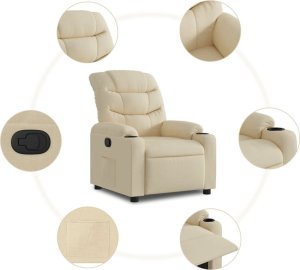vidaXL Fotel rozkładany, kremowy, obity tkaniną 4