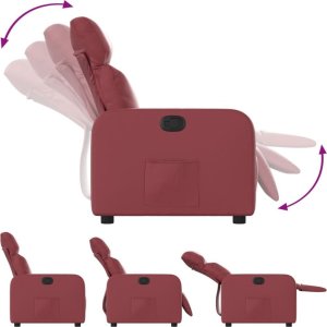 vidaXL Fotel rozkładany, czerwone wino, sztuczna skóra 4