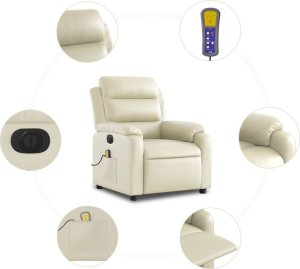 vidaXL vidaXL Rozkładany fotel masujący, elektryczny, kremowy, sztuczna skóra 8