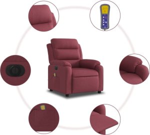 vidaXL vidaXL Rozkładany fotel masujący, elektryczny, winna czerwień, tkanina 8