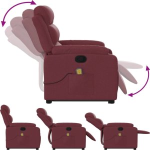 vidaXL vidaXL Podnoszony fotel masujący, rozkładany, bordowy, obity tkaniną 7