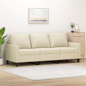 vidaXL 3-osobowa sofa, kremowa, 180 cm, sztuczna skóra Lumarko! 1