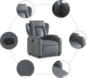 vidaXL Elektryczny fotel rozkładany, szary, obity sztuczną skórą 7