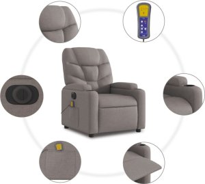 vidaXL Podnoszony fotel masujący, elektryczny, rozkładany, kolor taupe 7