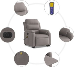 vidaXL Podnoszony fotel masujący, elektryczny, rozkładany, kolor taupe 7