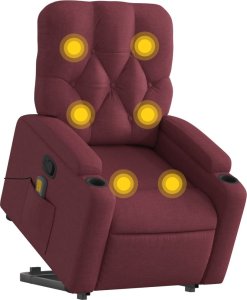 vidaXL Podnoszony fotel masujący, rozkładany, bordowy, obity tkaniną 15